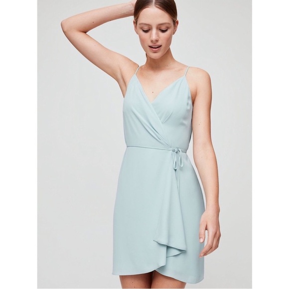 Aritzia Dresses & Skirts - Aritzia Babaton Wrap Dress Light Blue Size Small